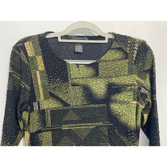 Vintage Elementz Blouse Lot of 2 Small Stretch Knit Abstract Metallic Gold Y2K - Picture 3 of 9